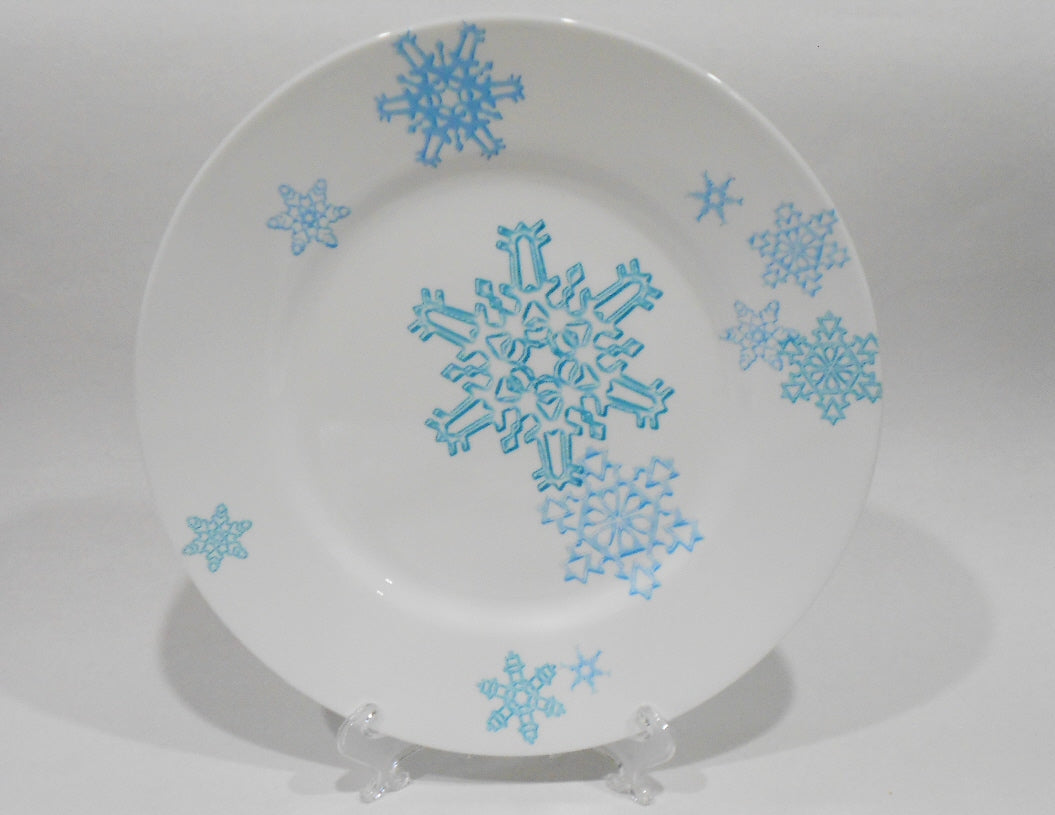 Corelle WINTER MAGIC 10.75 DINNER PLATE *Christmas Snowman Blue Snowflakes