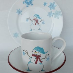 3-pc Corelle WINTER MAGIC LUNCH SET Plate Bowl Mug *Snowman Blue Snowflakes