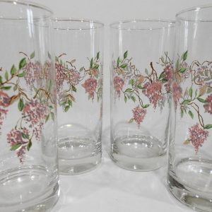 4 NEW Corelle WISTERIA 16-oz TUMBLER GLASSES Tall Hi-Ball Cooler Iced Tea *Purple Floral