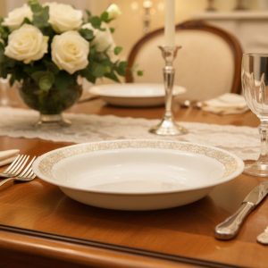 1 Corelle WOODLAND BROWN 15-oz BOWL Flat Rimmed Soup Plate *Floral Leaves