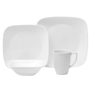 16-pc Corelle PURE WHITE SQUARE Dinnerware Set *Dinner. Lunch Plates. Bowls & Mugs