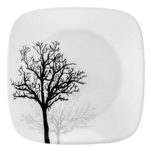 CORELLE Square TIMBER SHADOWS 6.5 BREAD DESSERT PLATE Black Leafless Branches