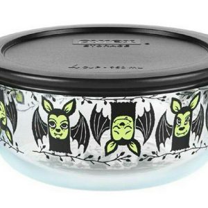 PYREX 4 Cup HALLOWEEN Glass Storage Bowl & Cover *BLACK BATS Creepy